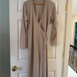 Old Navy Taupe Ribbed Wrap Dress